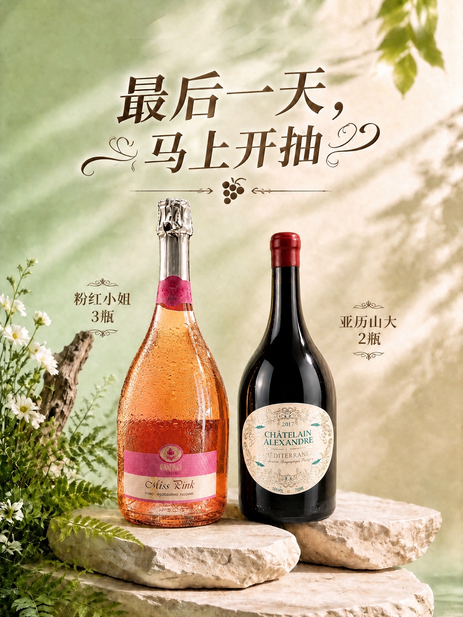 提升两瓶酒的鲜亮质感：增强酒瓶玻璃的通透光泽感，提亮瓶身高光，… - 图片创意预览