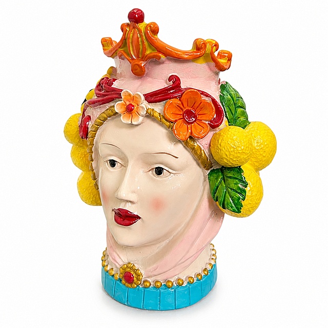 [Main Image 1] Pure white background centered display of the Mediterranean pink queen head vase. Keep the product appearance (physical structure, material texture, color decoration) completely consistent with the input product image, eliminate any deformation and chromatic aberration, fine processing. Product subject occupies 85% of the picture, full screen without border. Commercial photography texture, soft and transparent light, product clear and real, clean and advanced picture. Light: soft main light from the front, weak fill light on both sides, highlight the texture of the ceramic glaze, soft transition between light and shadow, no harsh hard shadows. Color matching: product original color, pure white background #FFFFFF. Perspective composition: head-up 45-degree angle, product complete contour, no cutting. Output requirement: 1:1 ratio, clear and recognizable text, ultra HD commercial photography texture. Negative prompt: deformation, text disorder, product blur, cluttered background, watermark, e-commerce platform Logo.