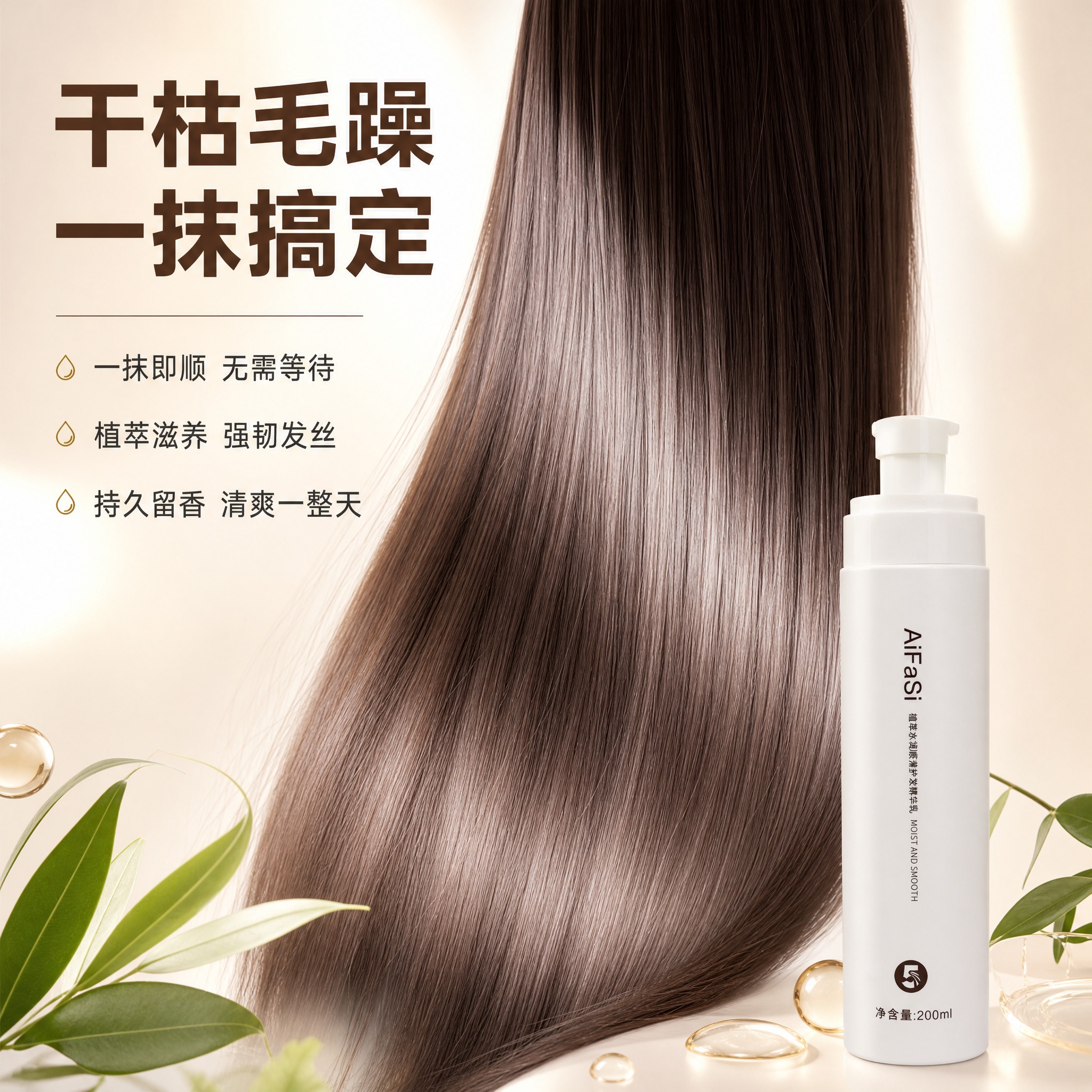 [主图-4] AiFaSi 植萃水润顺滑护发精华乳 发丝效果展… - 图片创意预览