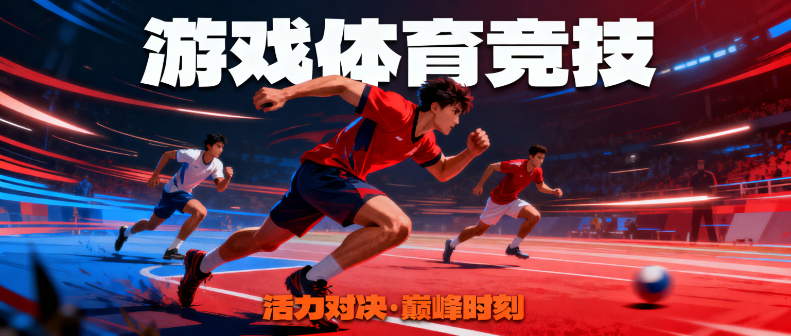 游戏体育运动类微信公众号首图，现代运动风格设计，充满活力与竞技感，适合公众号封面展示预览效果