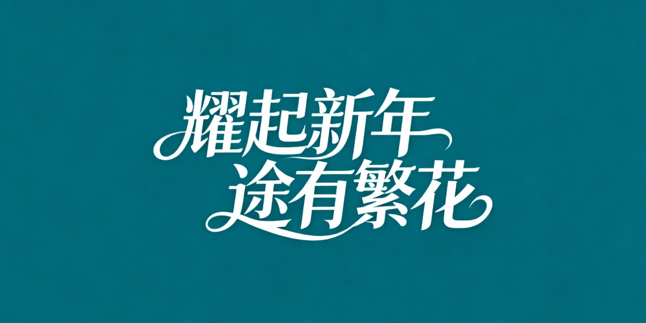 耀起新年  途有繁花   生成艺术字体，有曲线感，有线条，大气简洁预览效果