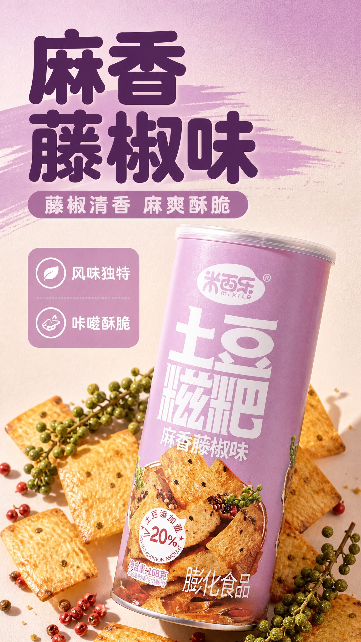 [商品] 使用【图2】米西乐土豆糍粑麻香藤椒味罐装；商品处理：… - 图片创意预览