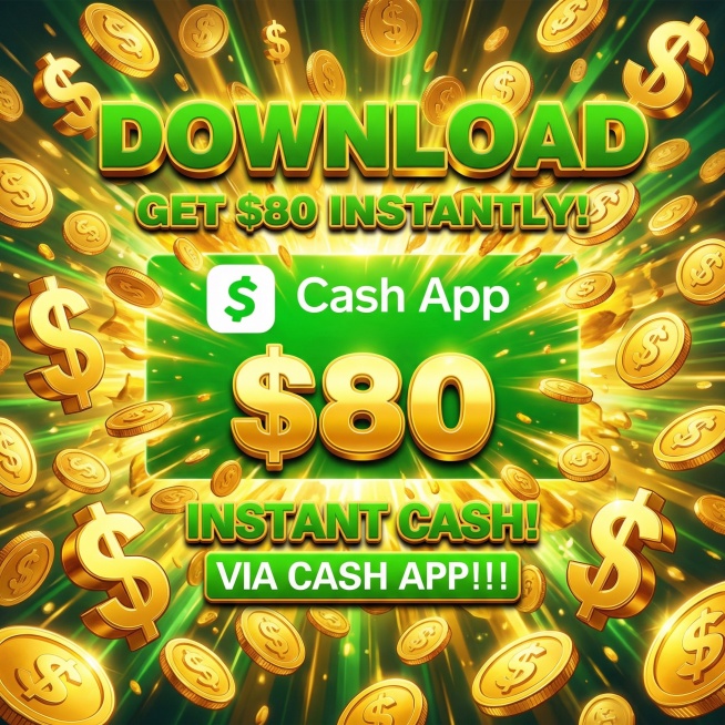 基于原图重构，保持所有文字和Logo结构不变，保留原全部内容："DOWNLOAD GET $80 INSTANTLY!"、"Cash App"、"$80"、"INSTANT CASH! VIA CAS预览效果