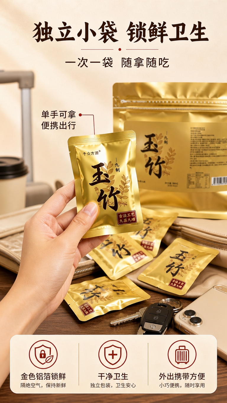 [商品] 使用【图1】九蒸九晒玉竹产品；保留金色铝箔独立小袋包… - 图片创意预览