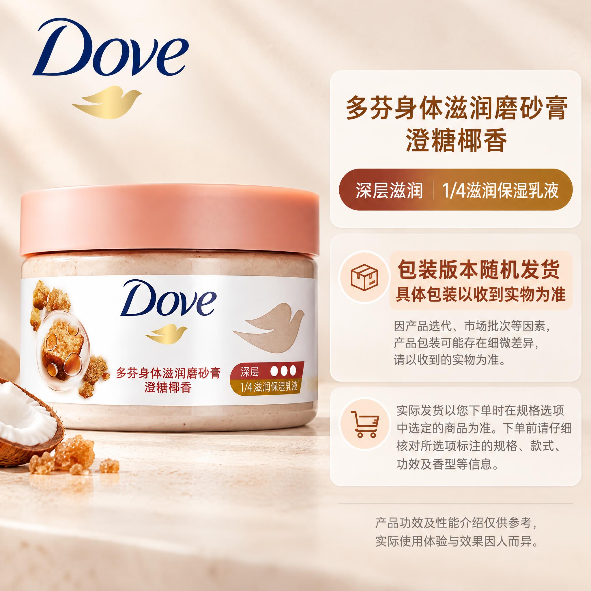 单品图母版第1款：多芬身体滋润磨砂膏 澄糖椰香，1:1正方形，… - 图片创意预览