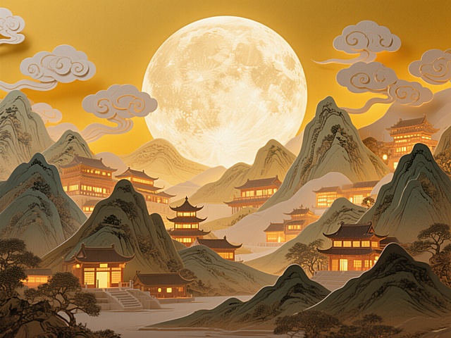 圆月下的万家灯火丨纸雕艺术