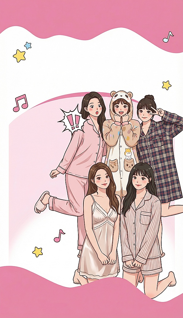 图中五个女孩换成卡通形象，造型和风格不变，消除图中所有文案和四个校服图案