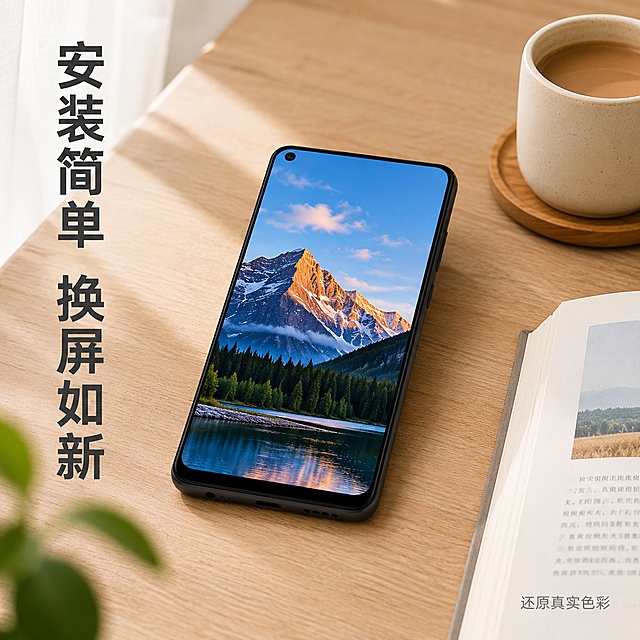 「图片1」，生成一套主图（5张），商品名称是华为麦芒9屏幕总成 ，卖点是***，风格是家居治愈风，适配拼多多平台，主图比例为1:1