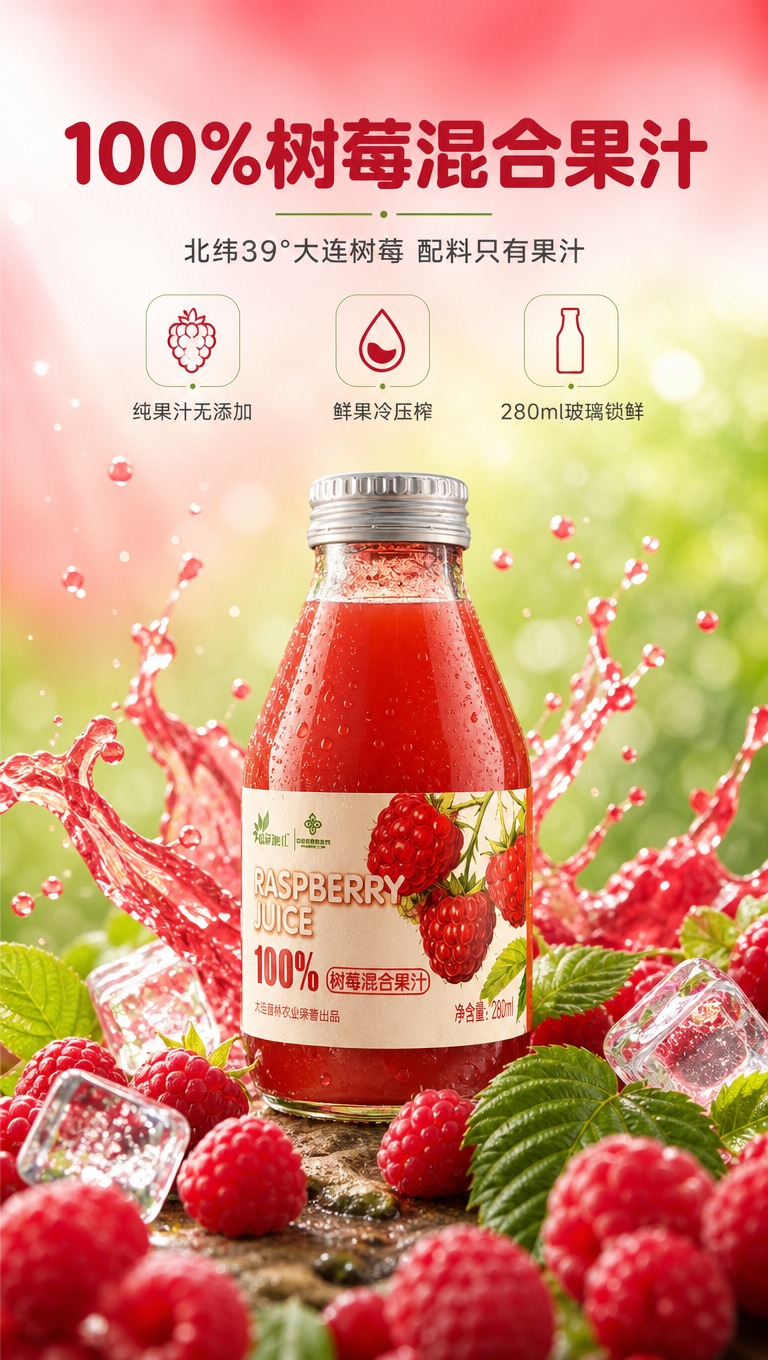 [商品] 使用【图1】莓趣儿100%树莓混合果汁玻璃瓶产品；保… - 图片创意预览