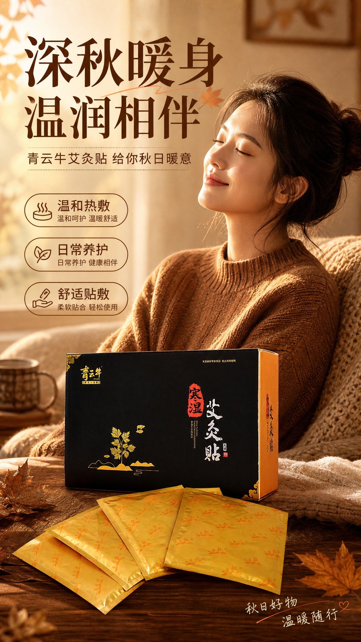 竖版商品营销海报，9:16比例，写实商业摄影风格，暖调深秋氛围… - 图片创意预览