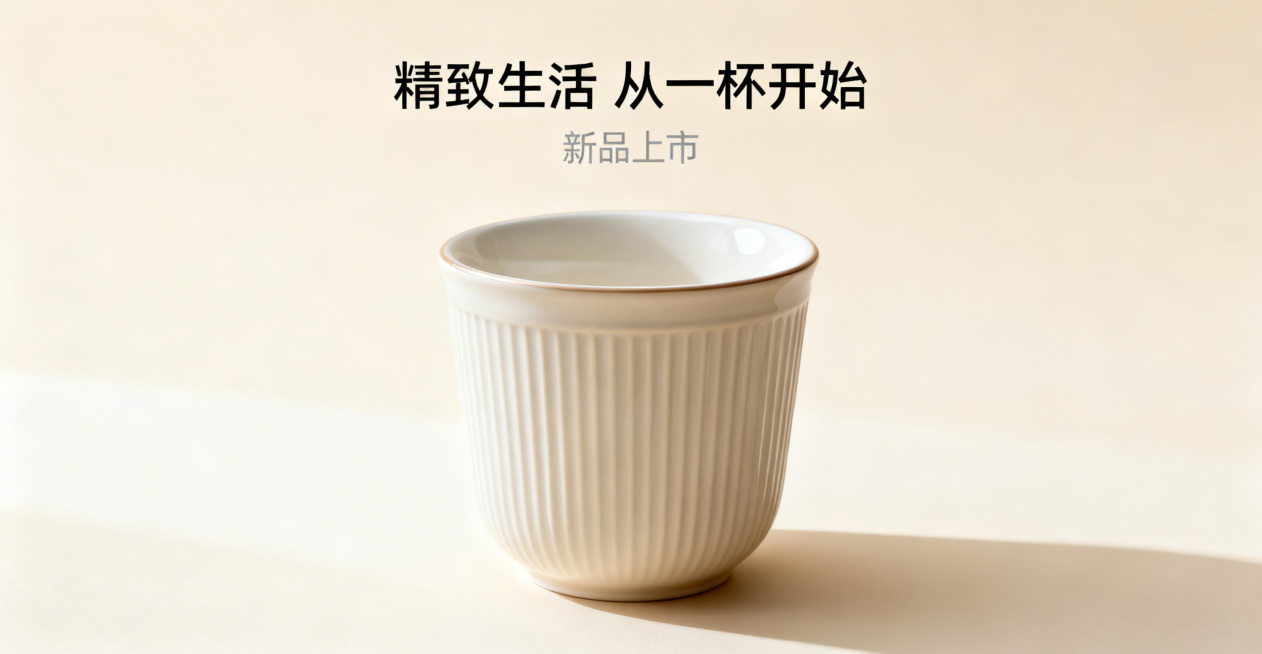 微信公众号首图，主题是杯子产品宣传，画面展示精美的杯子产品图，整体风格简约现代，色彩搭配干净清新，适合公众号封面使用预览效果