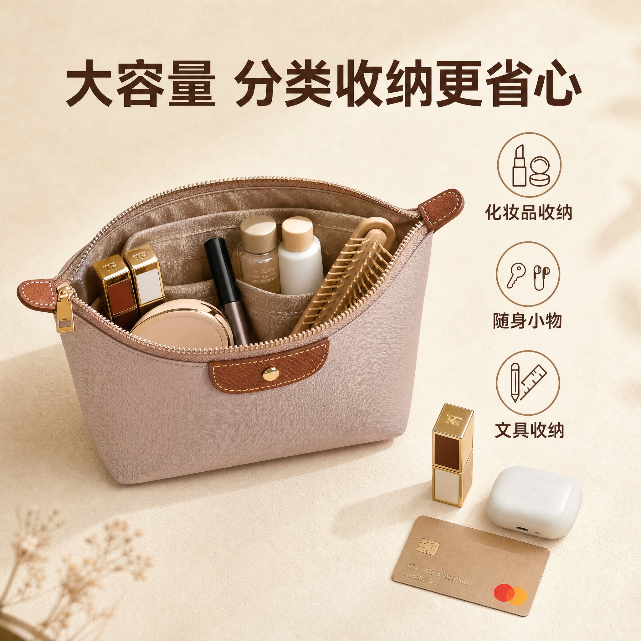 [主图-2] 尼龙化妆收纳小包 容量满载展示 证明大容量能装… - 图片创意预览