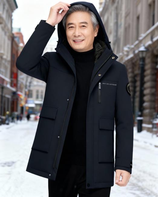 一个中国男性60岁模特穿上图片上的衣服，姿势不同，拍摄风格，五张相似场景的套图预览效果