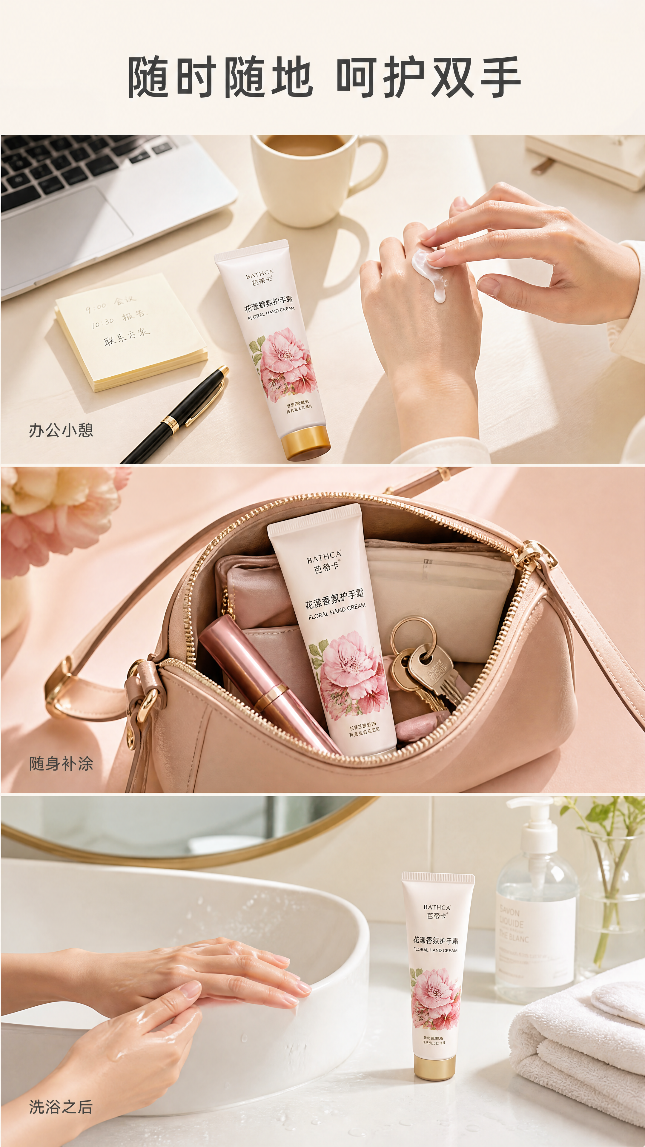 [第6屏] 多场景使用体验展示，芭蒂卡花漾香氛护手霜。 [氛围… - 图片创意预览