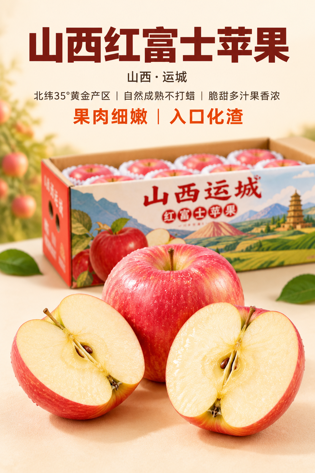 [商品] 使用【图1】山西运城红富士苹果及彩色包装箱；保留苹果… - 图片创意预览