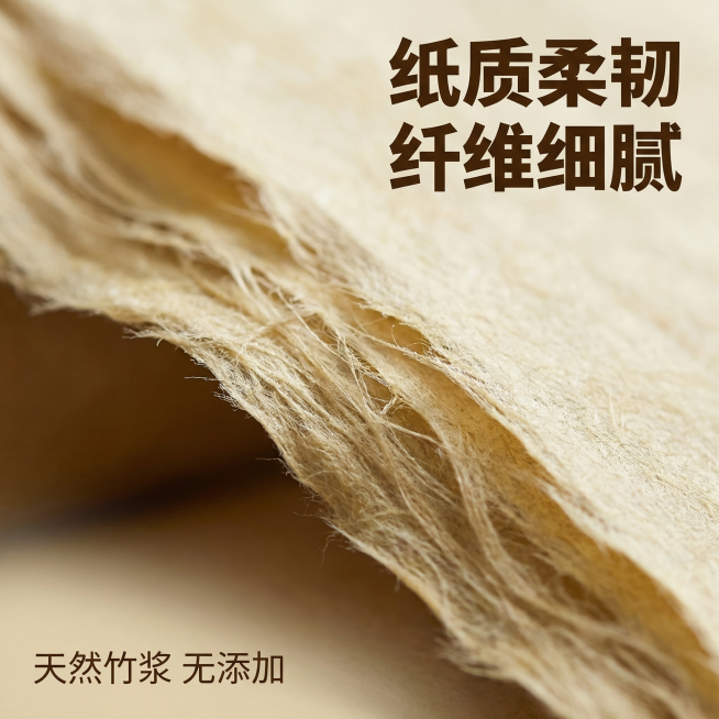 [主图 3] 玉扣毛边纸纸质细节特写
[氛围/风格] 复古简约质感，微距展示细节
[画面元素] 放大展示玉扣毛边纸的纤维纹理，基于原图局部放大材质细节，突出天然竹浆的细腻柔韧质感，背景虚化突出纹理，自预览效果