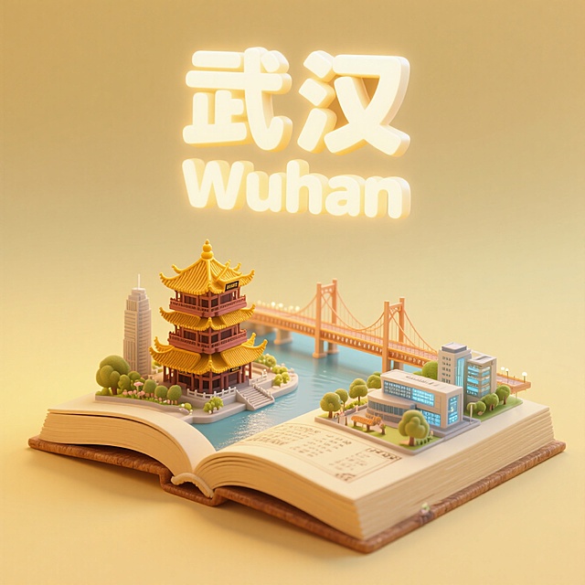 中式插画风微缩艺术，展现武汉古今交融之美。