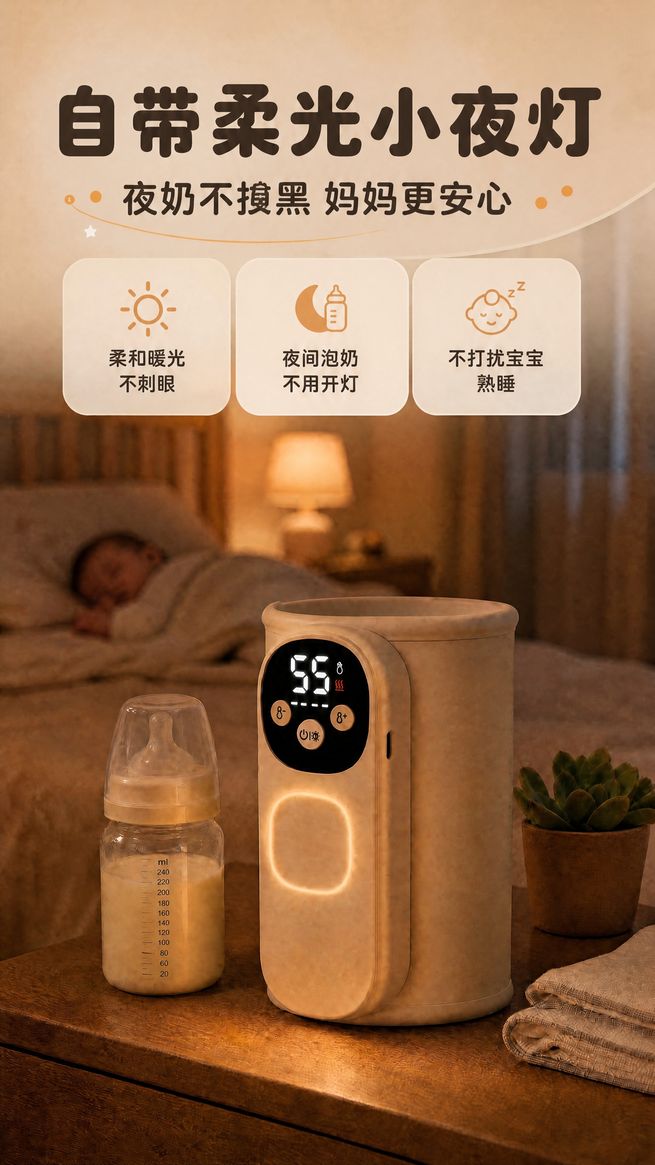 将图中副标题文字"夜奶不抹黑 妈妈更安心"中的"抹黑"改为"摸… - 图片创意预览
