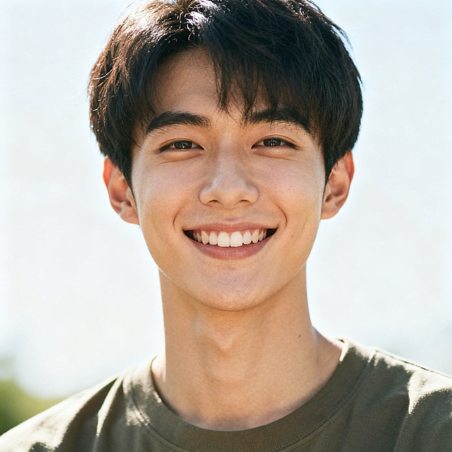 年轻阳光帅气的男生，身材挺拔，面容清秀，笑容温暖，穿着休闲舒适的穿搭，背景明亮清新，整体氛围积极阳光，画质高清细腻