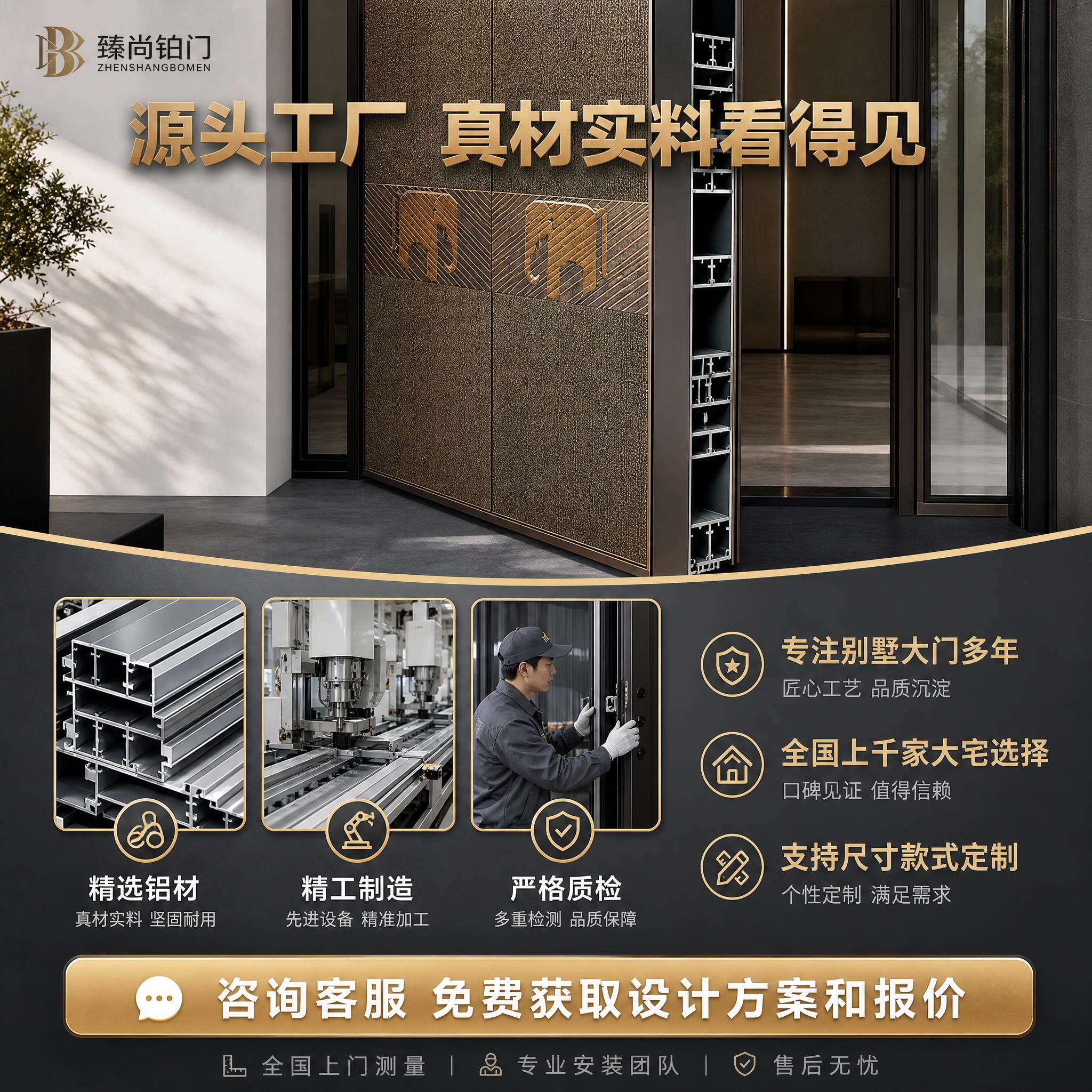 [主图-5] 臻尚铂门 吉象纳福全铝别墅大门 工厂实力与信任背… - 图片创意预览