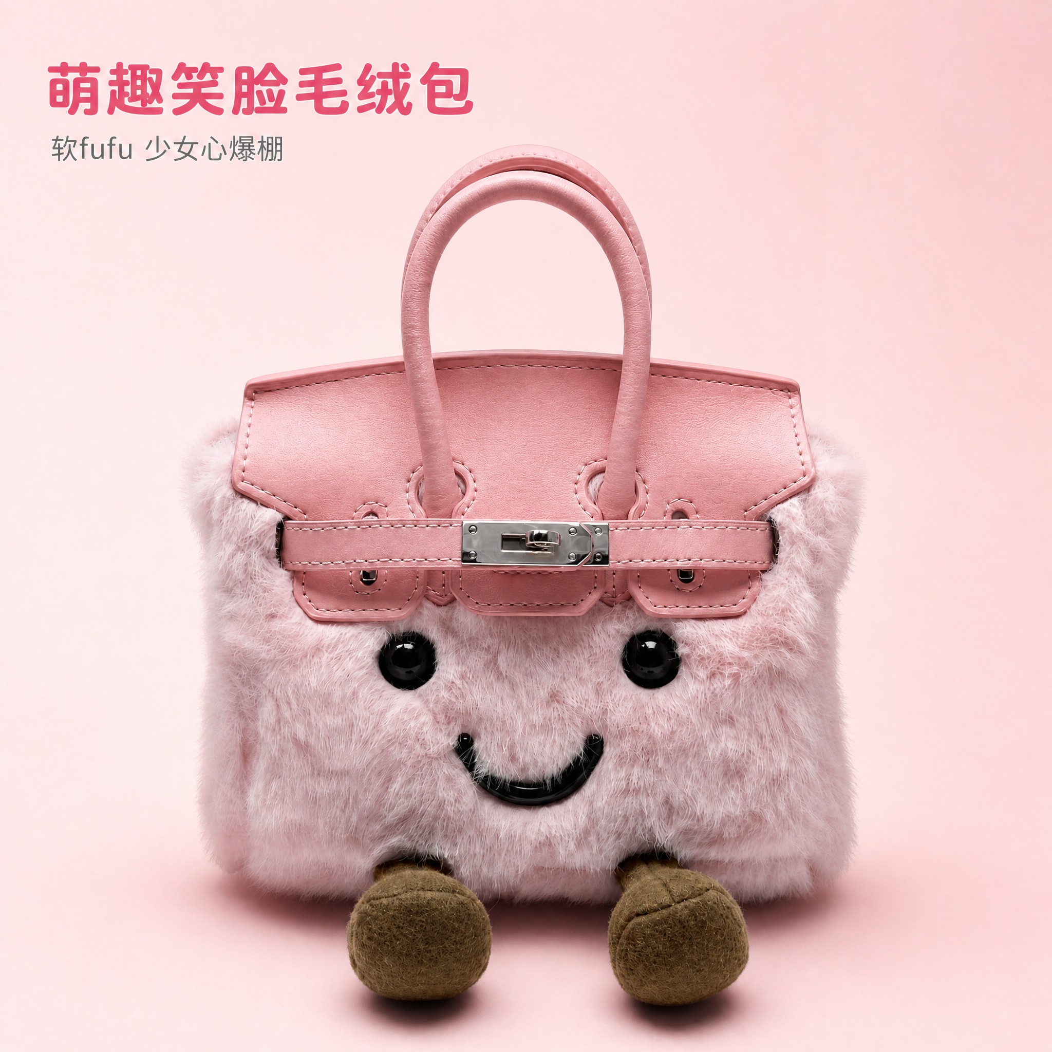 [主图-1] 包包正面单品展示，突出完整包型与萌趣笑脸造型。… - 图片创意预览