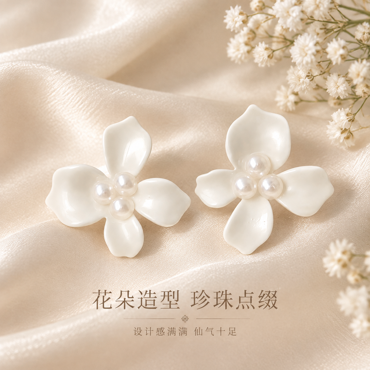 [主图-4] 细节与设计亮点展示，花朵造型与珍珠点缀的设计美学… - 图片创意预览