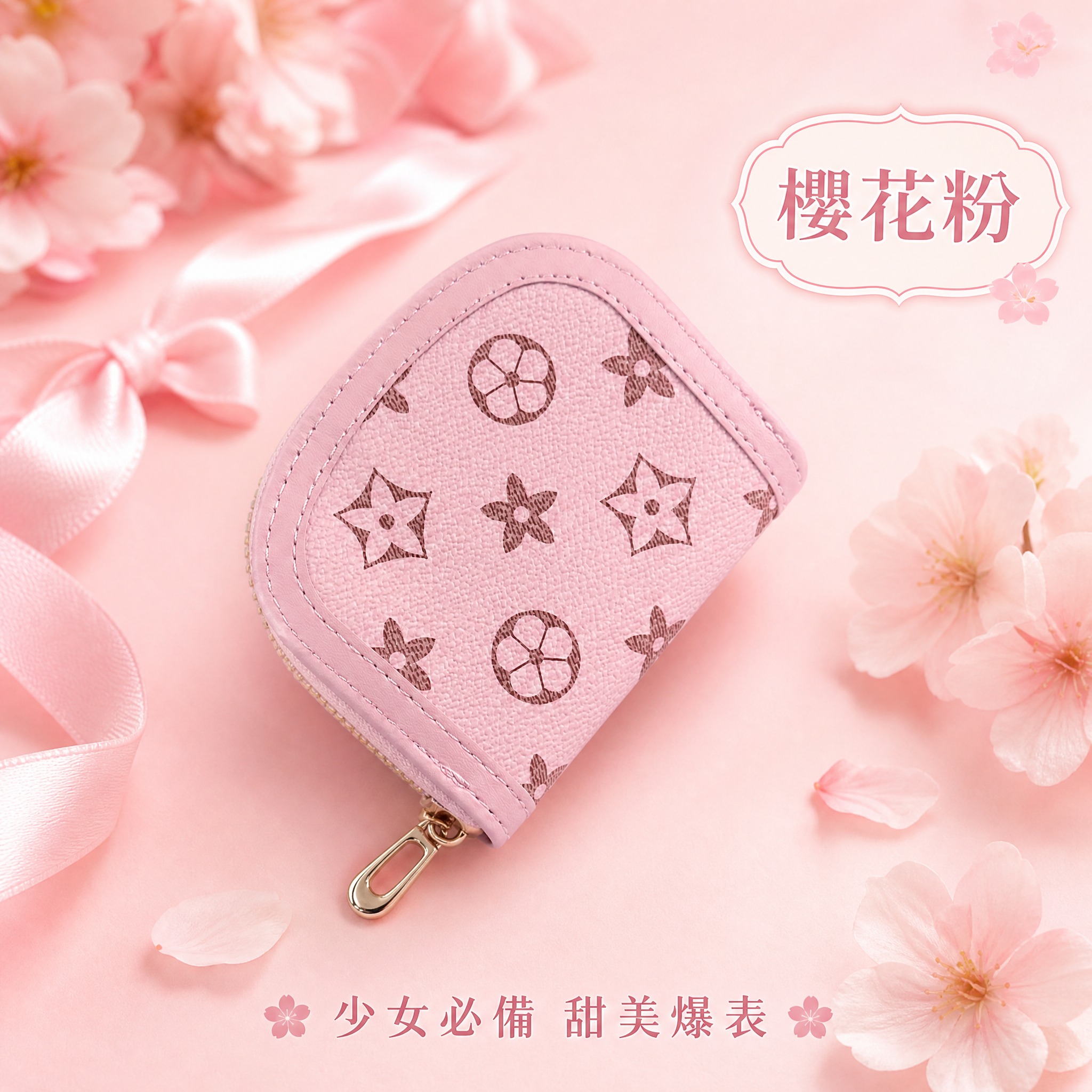 虾皮台湾站电商单色展示图，1:1正方形，2K。画面中央展示樱花… - 图片创意预览