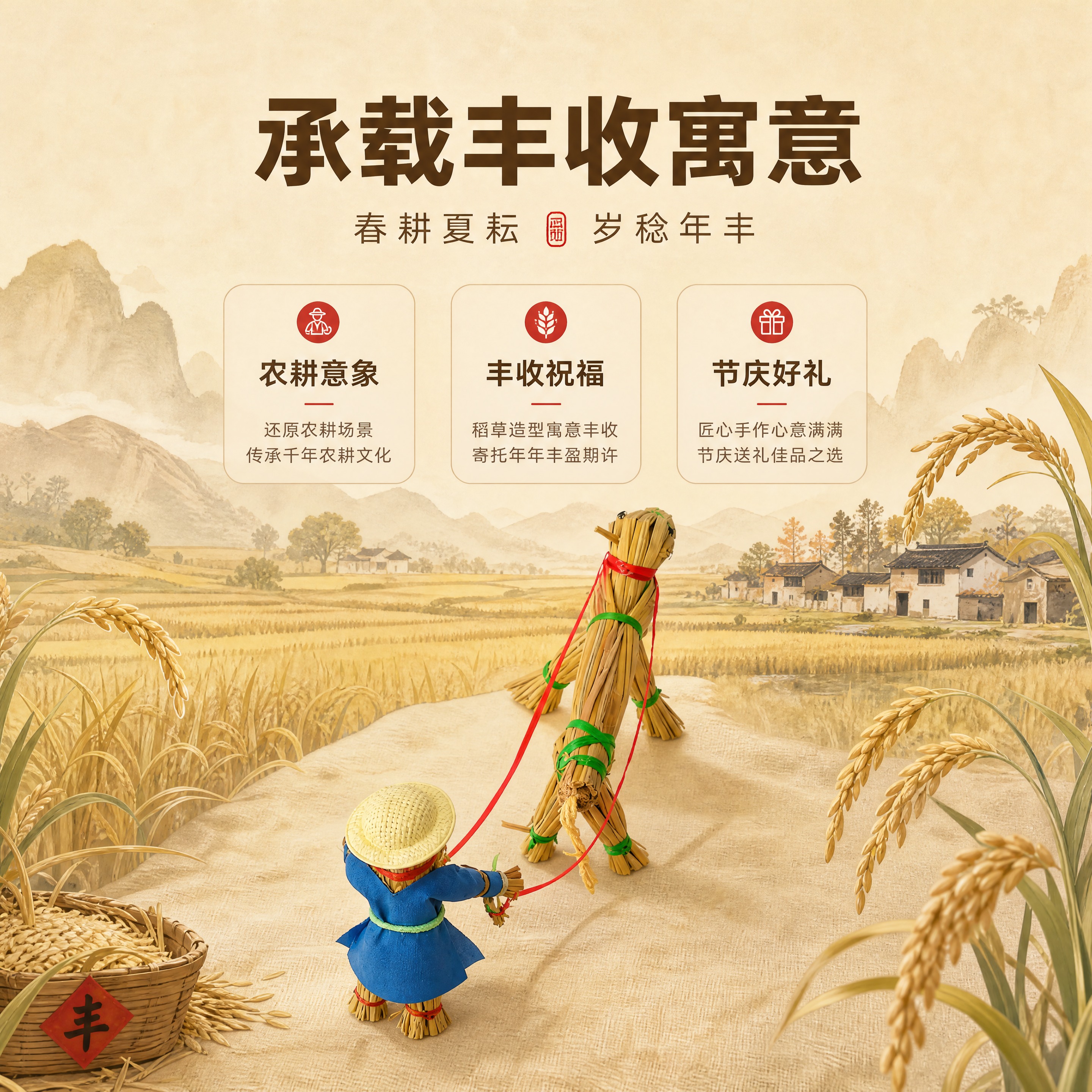 [商品] 使用【图1】手工稻草春耕摆件；保留产品完整造型与颜色… - 图片创意预览