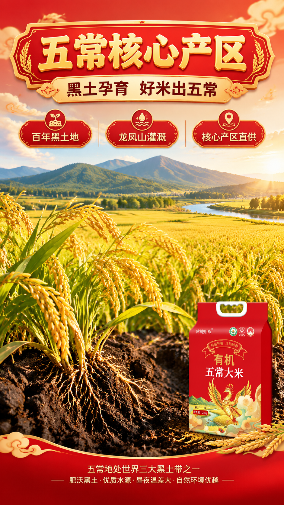 [商品] 使用【图1】冰城明珠有机五常大米红色包装袋缩小置于画… - 图片创意预览