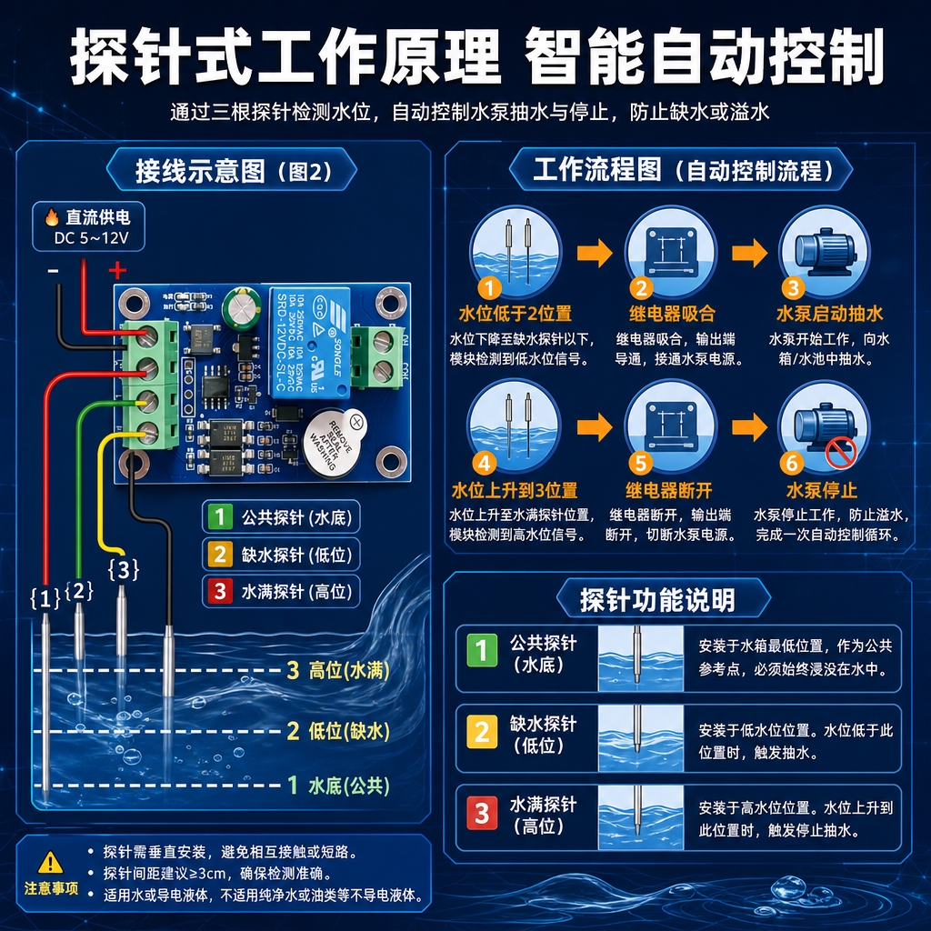 [商品] 使用【图2】探针式水位液位继电器模块接线示意图；保留… - 图片创意预览