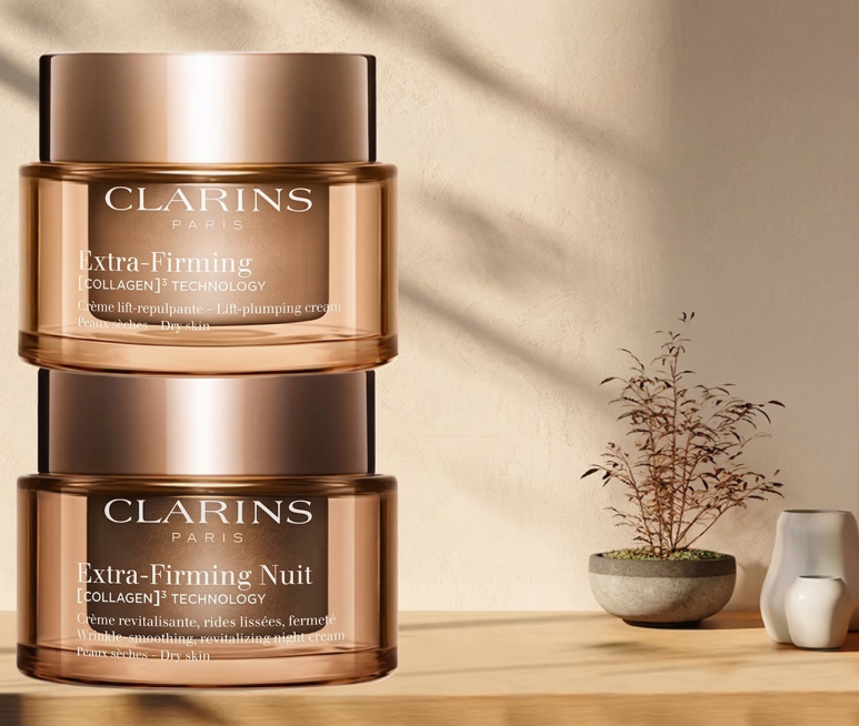 去掉图片上所有额外文字，保留瓶身本身的品牌和产品文字不变，保持两个娇韵诗面霜瓶的主体结构、形态和原光影氛围不变预览效果