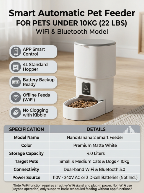Reference the product information table layout from the second image, use the automatic pet feeder p预览效果
