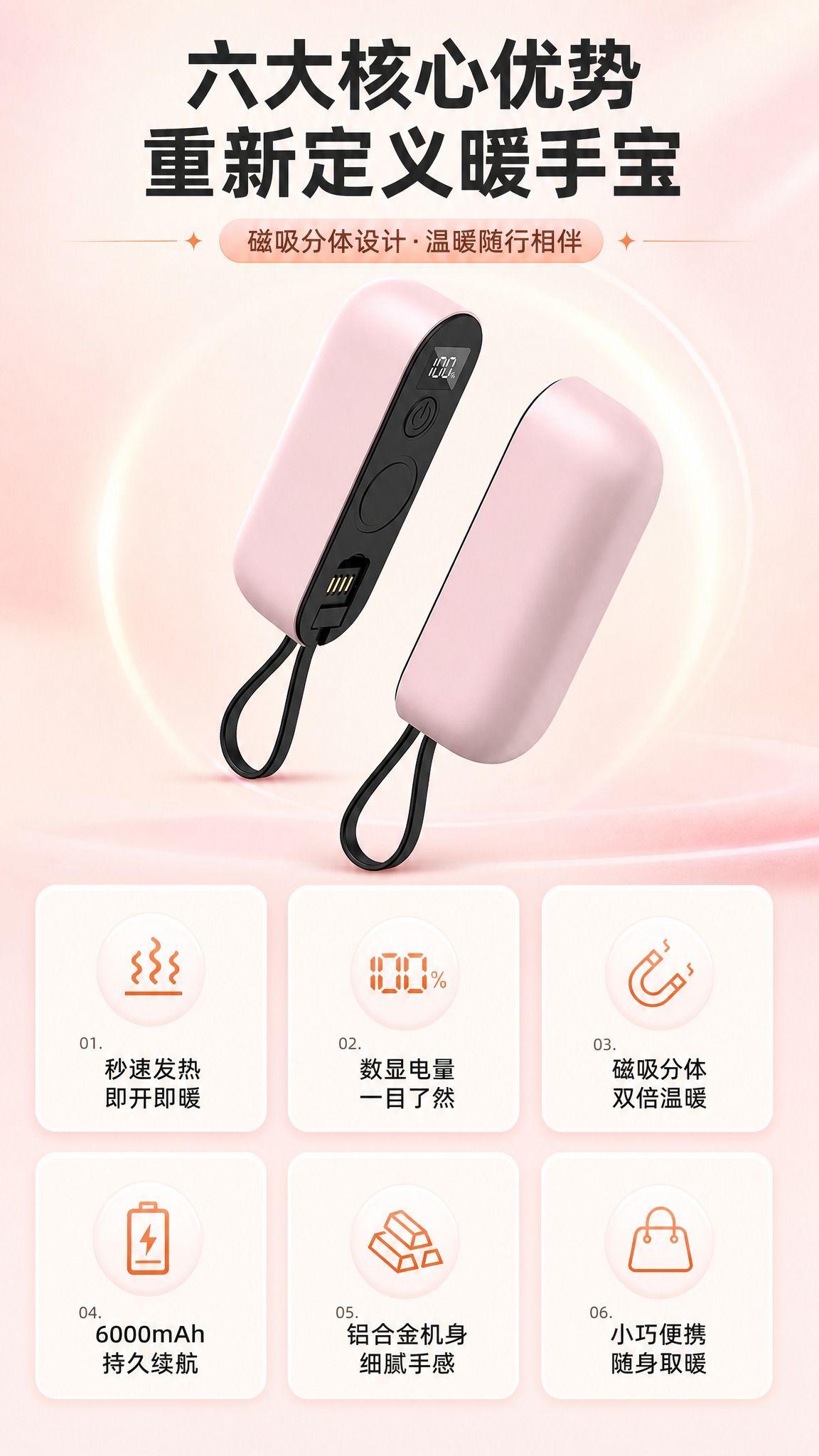 [商品] 使用【图1】樱花粉色磁吸暖手宝；保留磁吸分体结构、数… - 图片创意预览