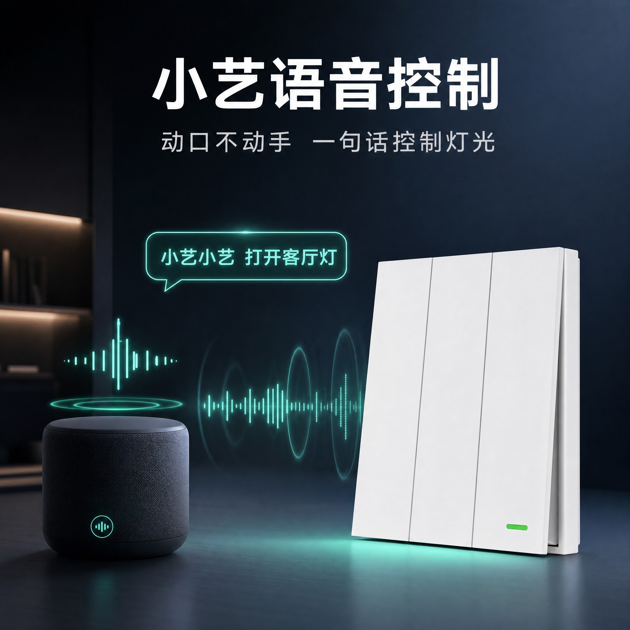 [主图-3] 自发电无线开关 小艺语音控制卖点场景图。 [统一… - 图片创意预览