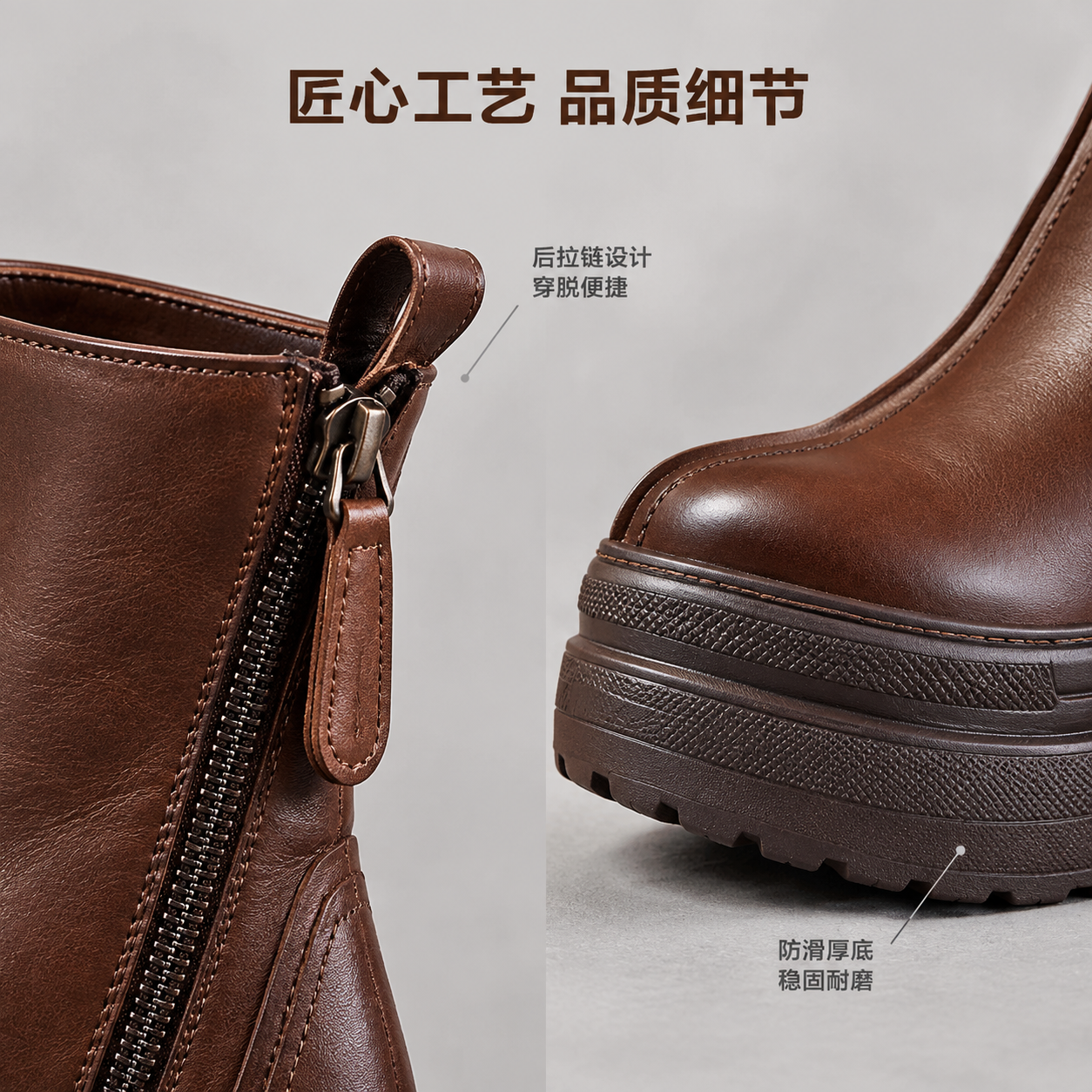 [主图-4] 细节特写展示，突出靴子的材质工艺和结构细节。 [… - 图片创意预览