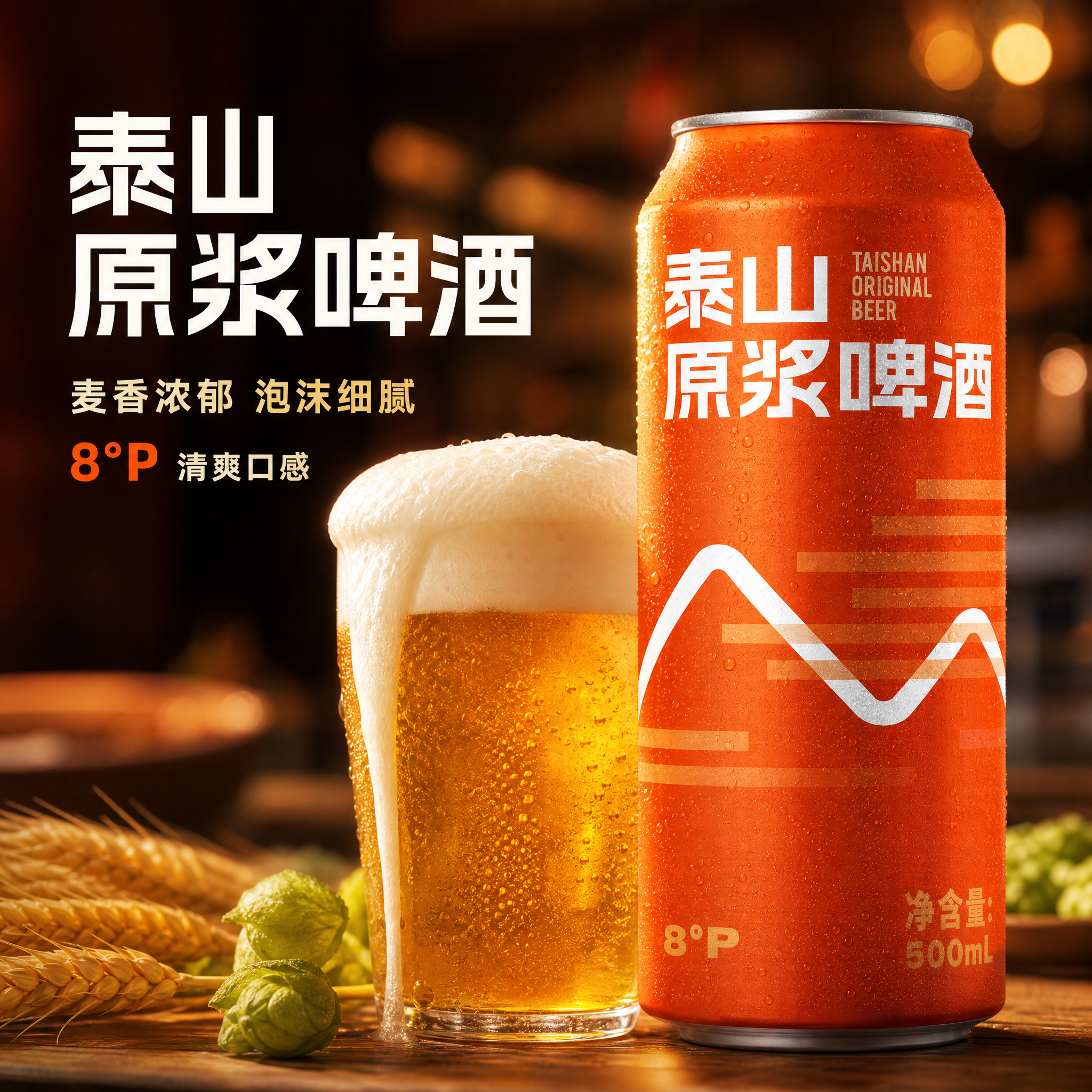 [主图-1] 泰山原浆啤酒首图，突出品牌质感与清爽麦香，吸引点… - 图片创意预览