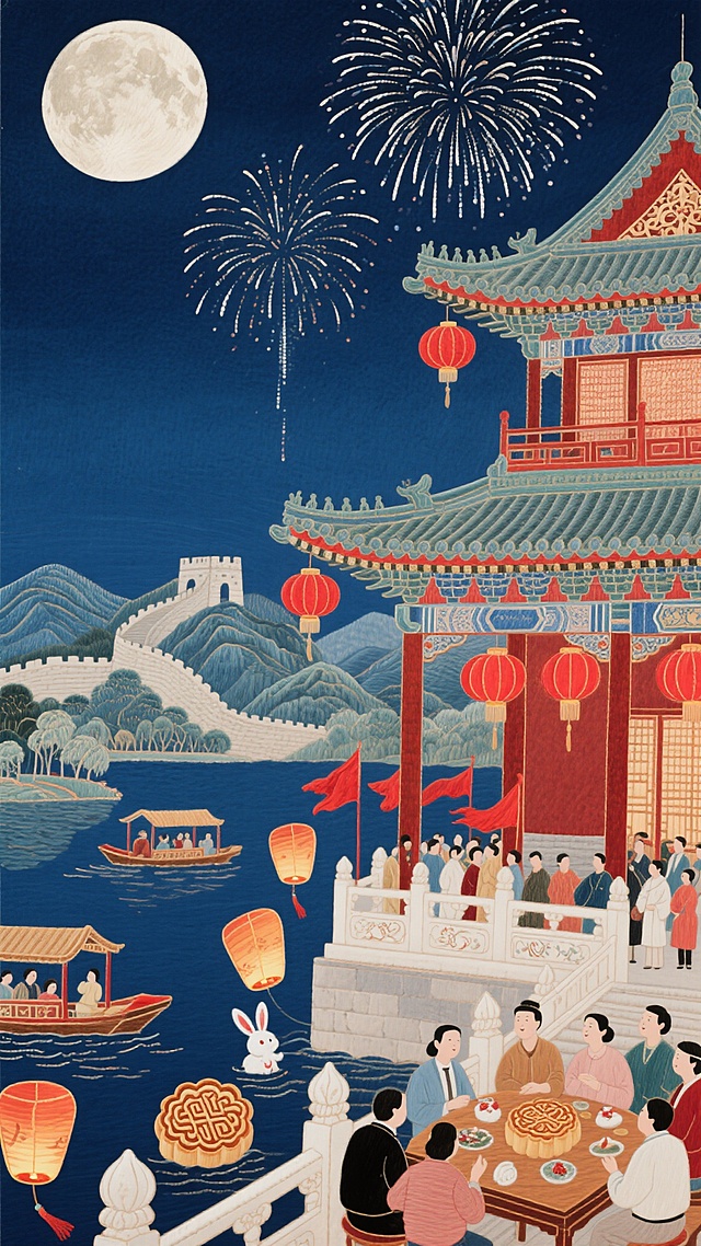 国庆和中秋的融合景象