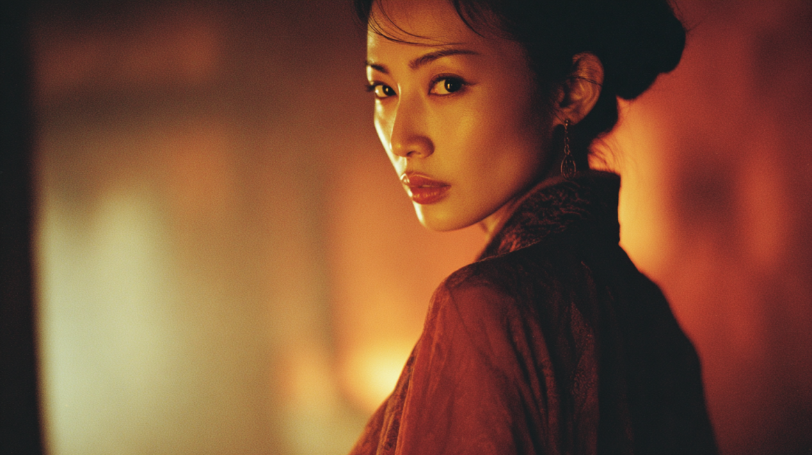 Real film photo of a graceful ancient Chinese lady, wearing a gorgeous thin shirt, with a fiery figu预览效果