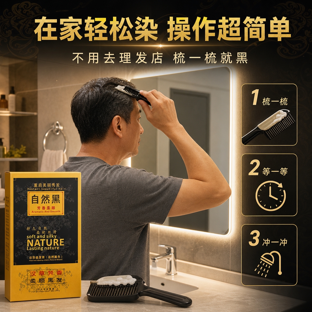 [主图-4] 使用场景与便捷性，展示居家轻松染发的真实场景，突… - 图片创意预览