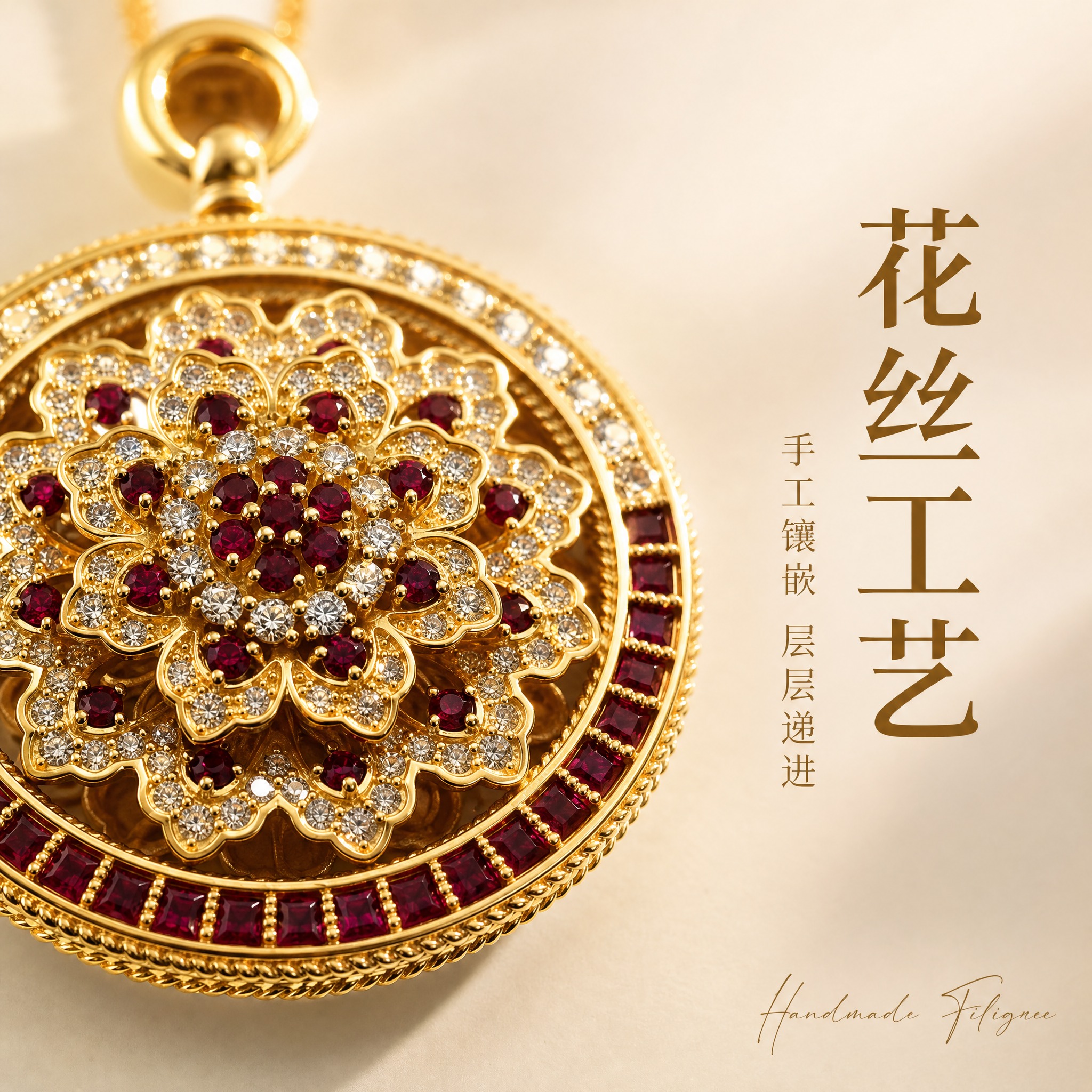[主图-2] 核心亮点 宫廷花丝工艺与镶嵌细节展示 [统一基调… - 图片创意预览