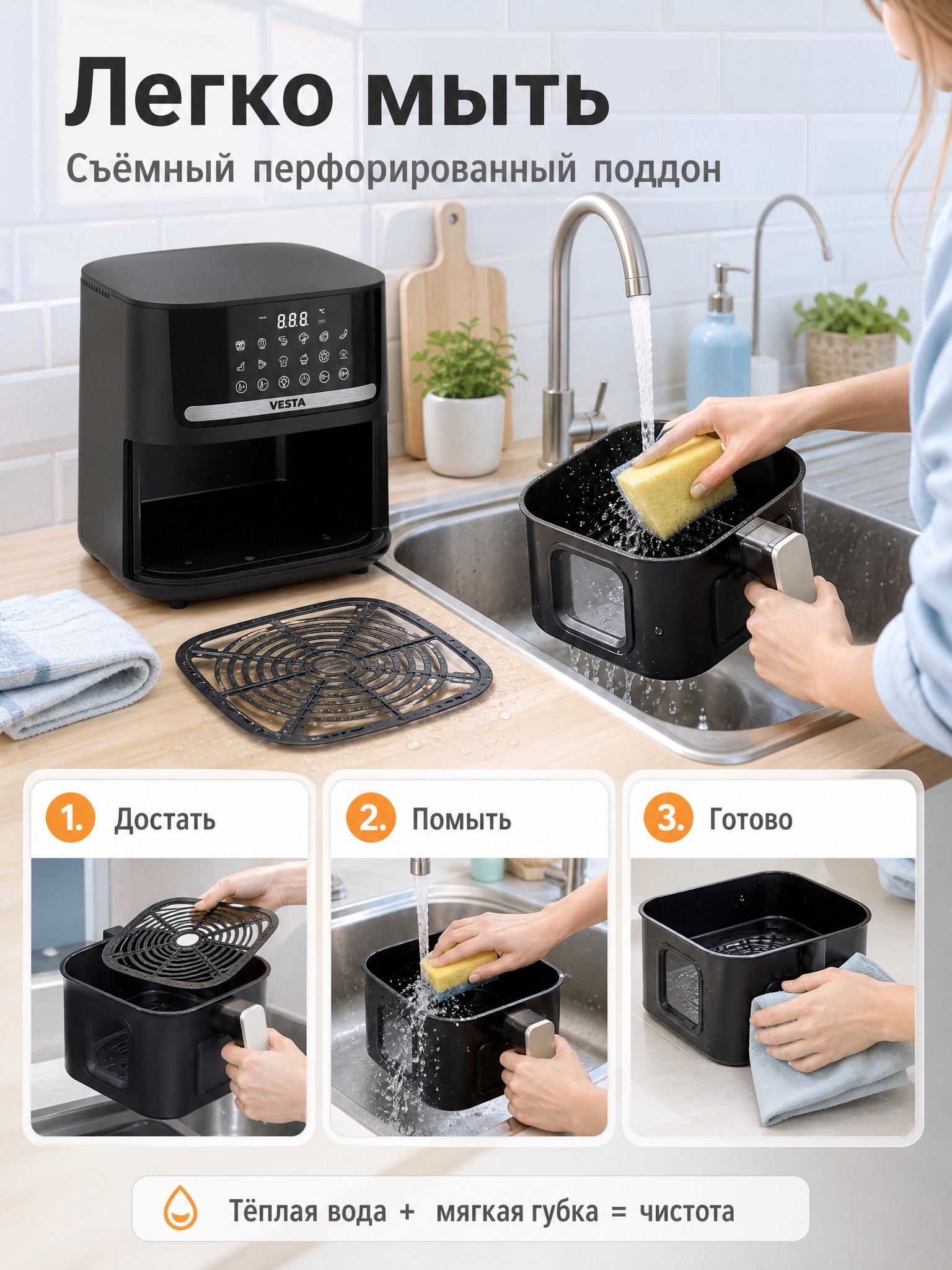 [主图-7] 主题：可拆卸穿孔托盘+易清洁设计。 [统一基调]… - 图片创意预览