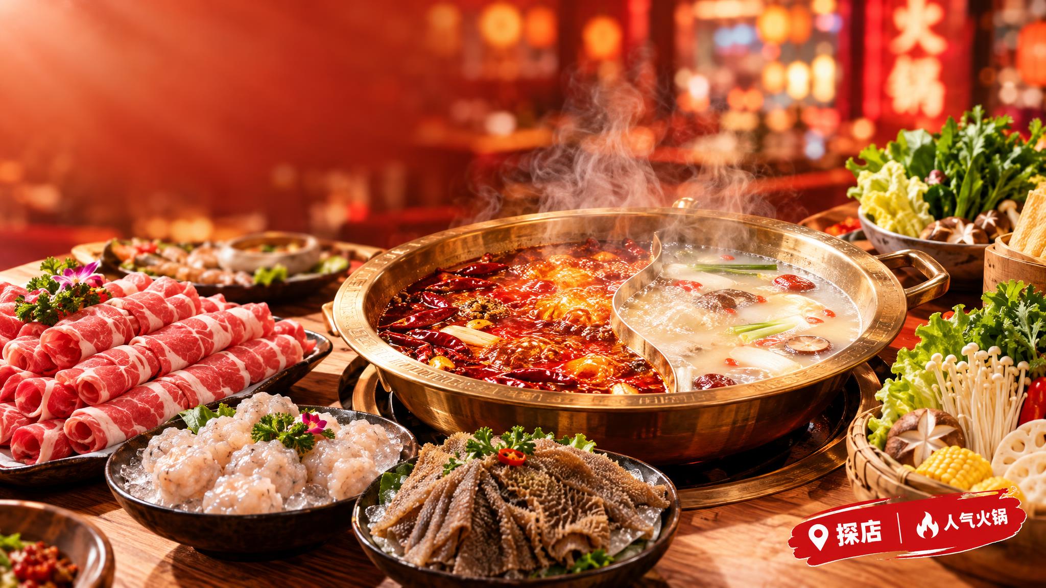 美食探店风格的公众号封面图，暖红色氛围感背景，画面正中央是一锅… - 图片创意预览