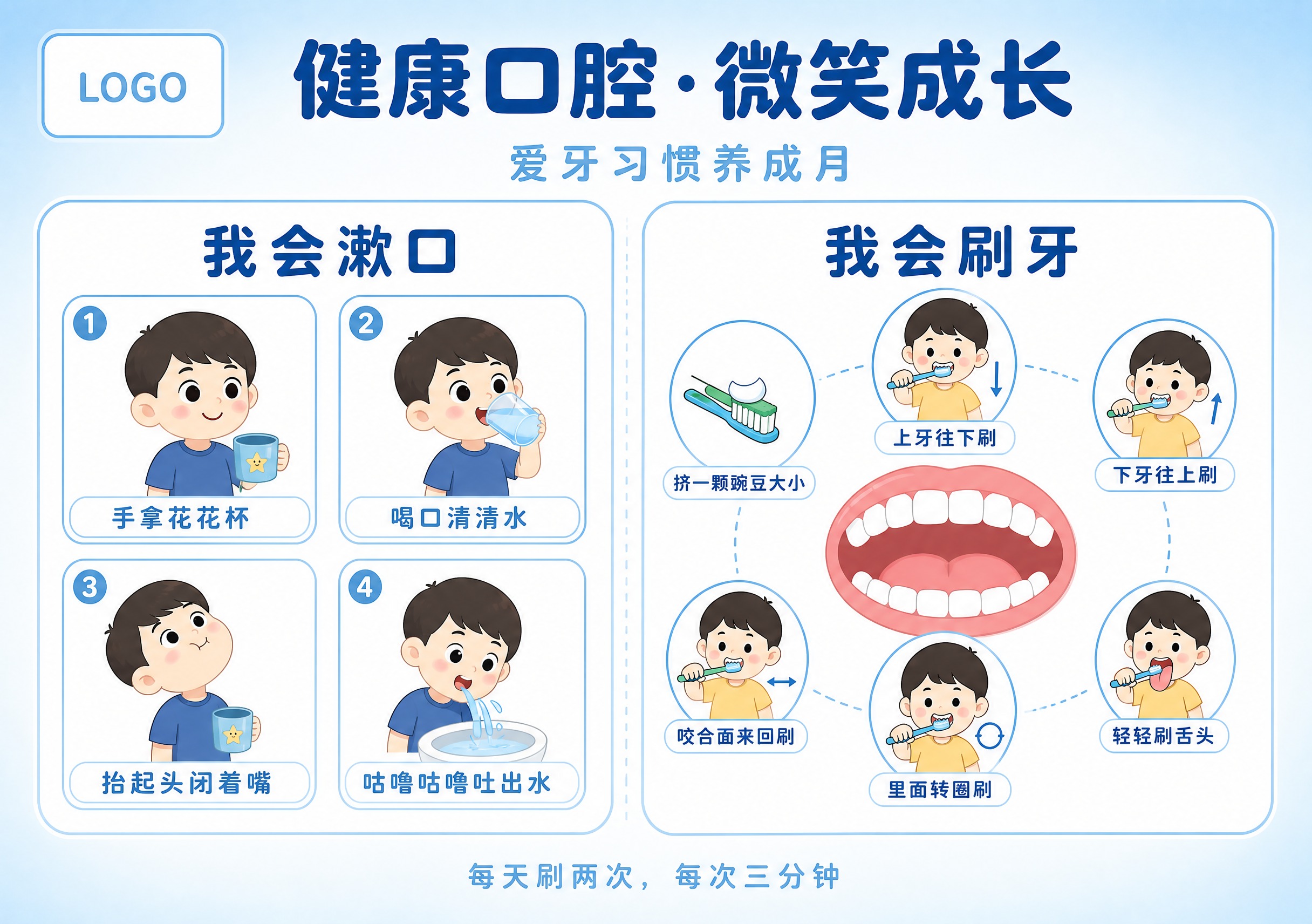 A4横版儿童爱牙教育海报，参考第二张图的简洁清爽风格，整体设计… - 图片创意预览