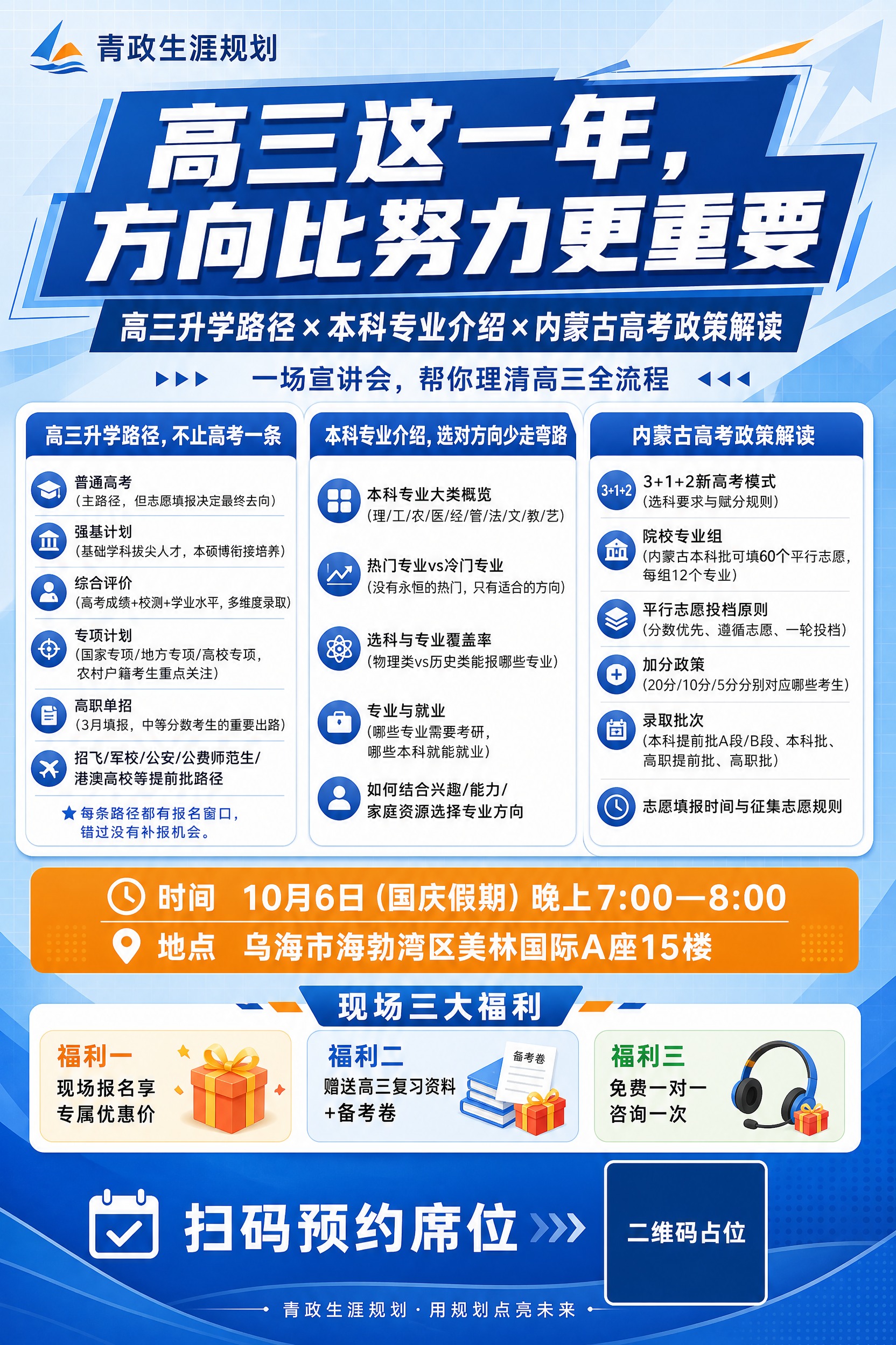 一张高三升学规划宣讲会招生海报，竖版A4尺寸（2:3比例），专… - 图片创意预览