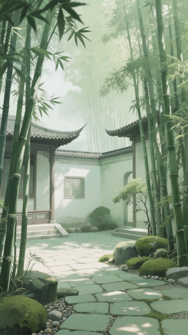 古风，绿色，庭院，江南竹林，不要人，二次元，细节丰富，生成10张预览效果