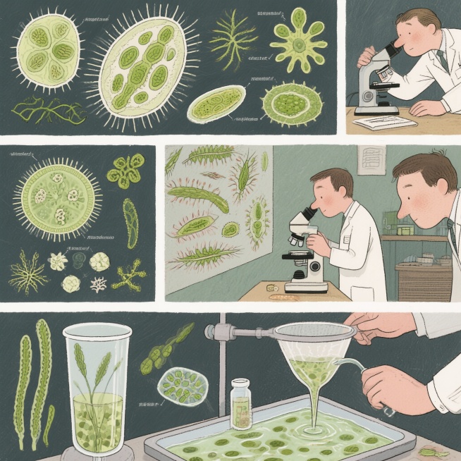 1.  形态分类依据    根据藻类细胞的光合色素、细胞壁、鞭毛及整体形态特征进行分类，主要门类包括绿藻门、硅藻门、蓝藻门等。2.  显微观察原理    借助显微镜的高倍放大，观察藻类的微观结构预览效果