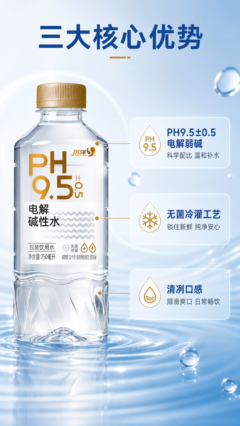 [商品] 使用【图1】左侧750ml透明瓶金色盖款优洋电解碱性… - 图片创意预览