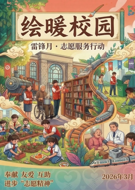 在现有海报基础上，删除建筑上的xx大学交通运输学院字样，删除底部的xx大学交通运输学院团委字样，将右下角日期2024年3月修改为2026年3月，保留原有设计风格、所有人物场景和其他元素不变预览效果
