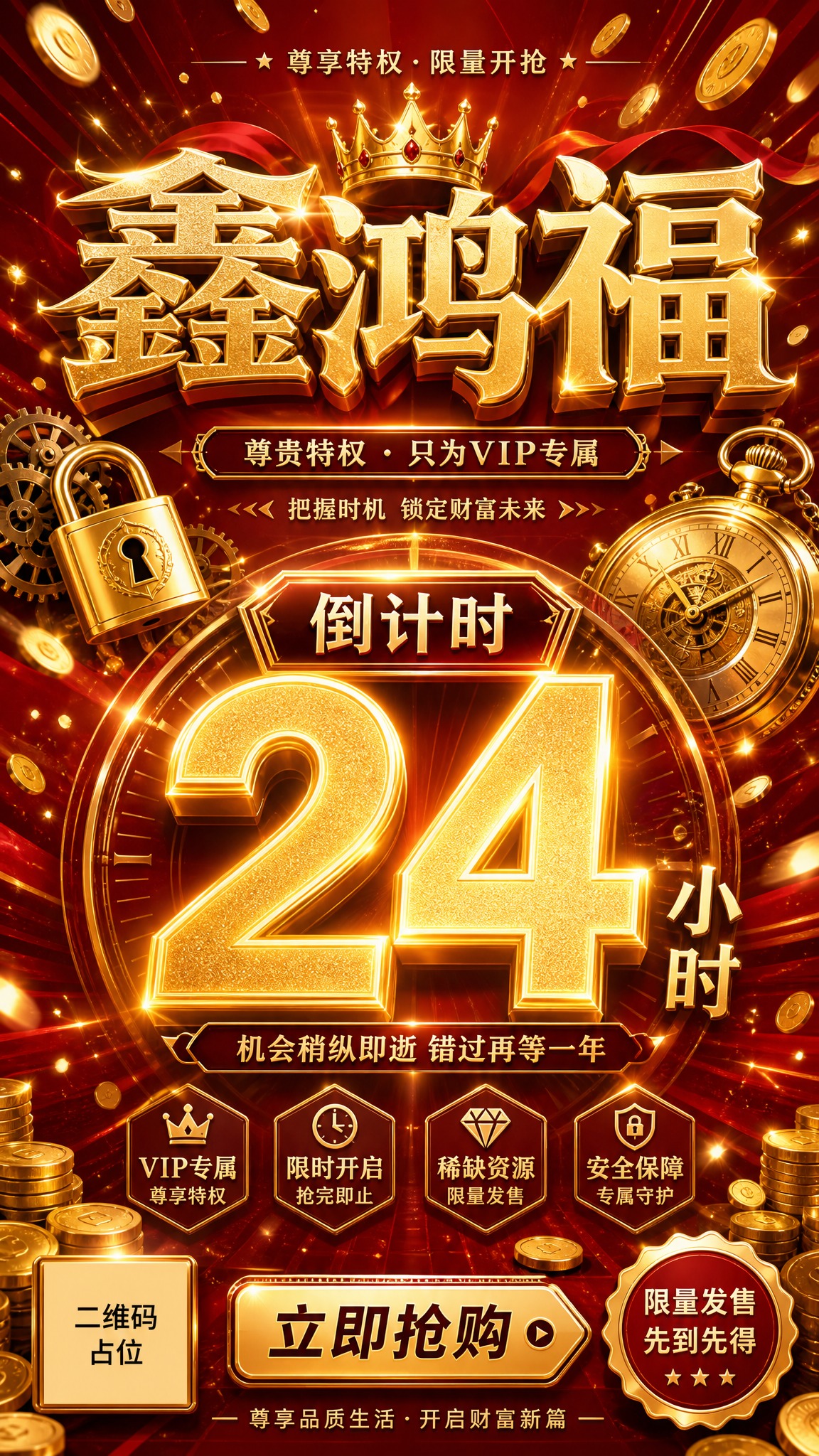 一张VIP主题商业海报，红金色高端大气风格，整体营造限时抢购的… - 图片创意预览