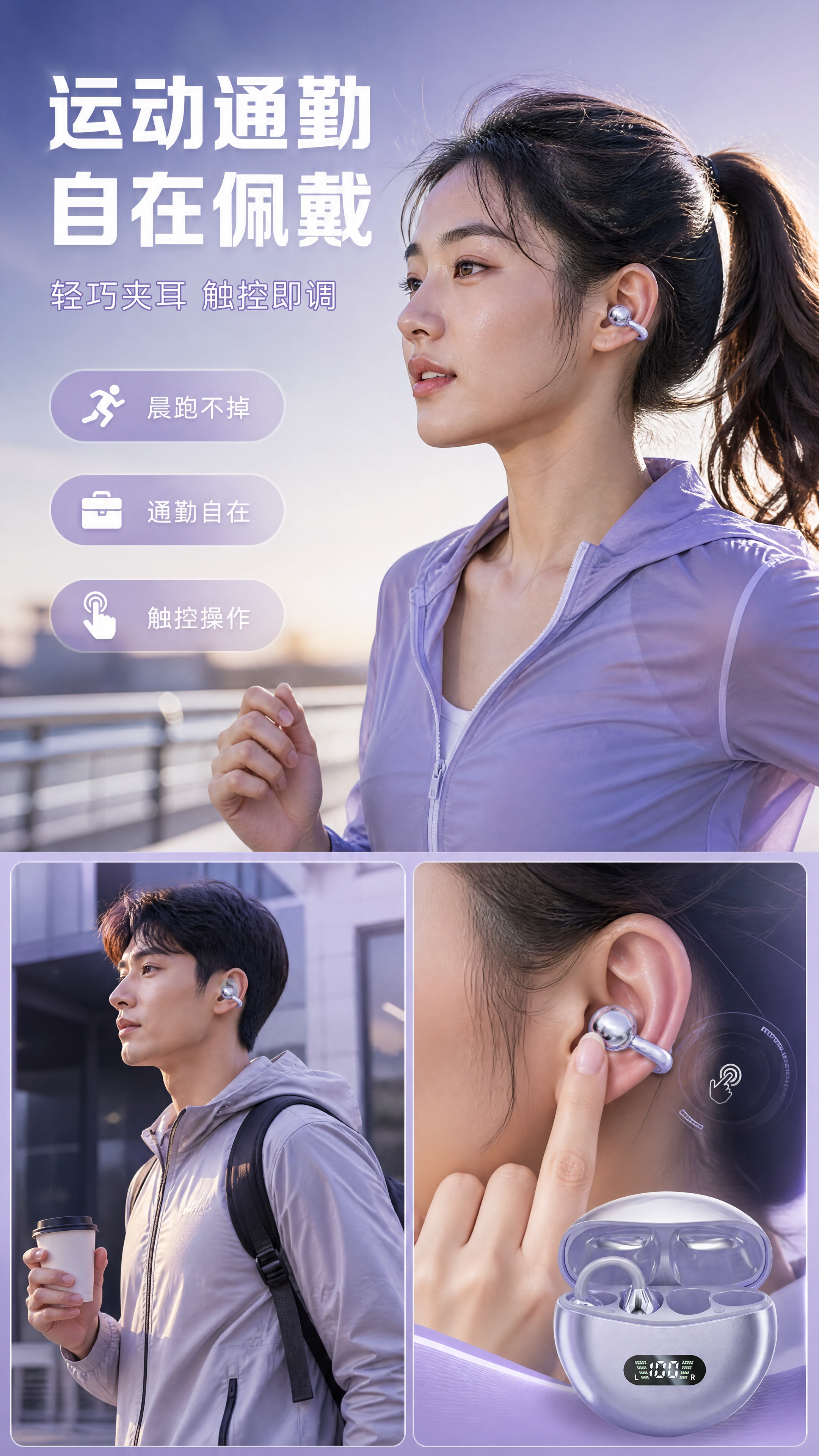[商品] 使用【图1】日暮紫夹耳开放式蓝牙耳机：保留半透明磨砂… - 图片创意预览